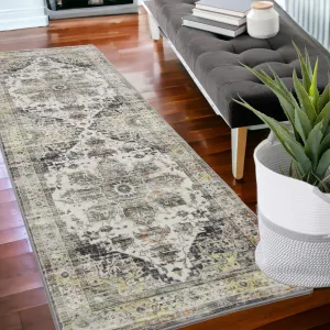 Oriental Runner Rug 2x6 Modern Rug for Bedroom Machine Washable Rug Vintage Floor Mat for Dining Retro Floor Cover Aesthetic Non-Shedding Anti-Slip Kitchen Mat,Grey