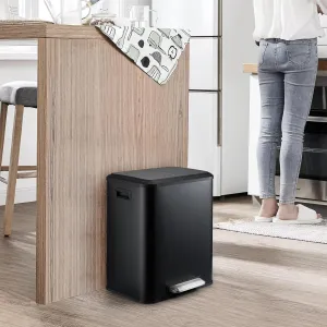 8 Gallon Stainless Steel Dual Trash Can Recycling Bin with Removable Inner Bin and Soft Close Lid for Kitchen and Home Office, Black