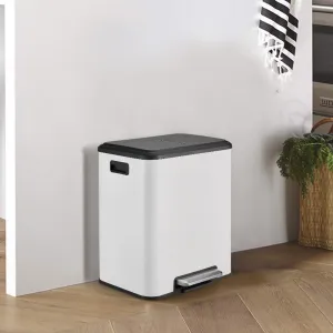 8 Gallon Stainless Steel Dual Trash Can Recycling Bin with Removable Inner Bin and Soft Close Lid for Kitchen and Home Office, White