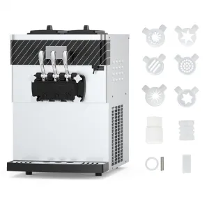 2200W Commercial Soft Serve Ice Cream Machine, 8Gal/H High Output, 3-Flavor Mix & Auto-Clean for Cafes (14L Tank, Pre-Chill, 304 Steel)
