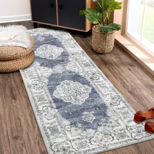 Washable Rug 5x7 Vintage Area Rug Soft Rug Non Slip Distressed Rug Low Pile Accent Throw Rugs Stain Resistant Indoor Floor Carpet for Living Room Bedroom, Green
