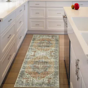 Runner Rug 2x6 Vintage Rug for Entryway Hallway Floor Cover Print Carpet Distressed Vintage Area Rug Machine Washable Foldable Accent Rug for Living Room, 2’x6’, Brown