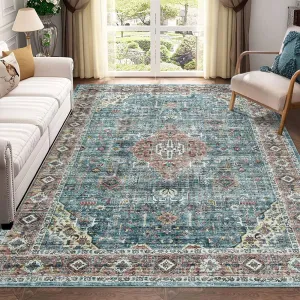 Area Rug Living Room Rugs 8x10 Rug Oriental Vintage Floor Cover Soft Non Slip Bedroom Rug Traditional Distressed Carpet Mat Foldable Thin Accent Rug Boho Rug for Dining Room, Green