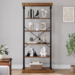 6 Tier Industrial Bookshelf Wood Storage Rack, Metal Frame, Elegant Vintage Style, Stable & Durable, Multi-Functional, Easy Assembly, Ideal for Living Room, Bedroom, Home Office