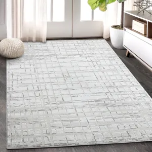 Area Rug 5x7, Modern Abstract Plaid Rugs, Non-Slip Jute Backing, Ideal for Bedroom Living Room - Beige