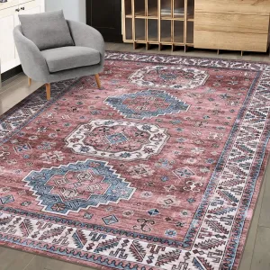 9x12 Large Area Rug, Living Room Rug Oriental Indoor Rug Boho Floor Cover Vintage Tribal Area Rugs Non-Slip Area Rug Distressed Carpet for Bedroom Kitchen Home Office, Pink 9' x 12'