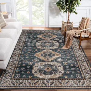 Area Rug 10x13 Large Washable Vintage Boho Geometric Rug for Living Room Bedroom Non Slip Soft Thin Carpet