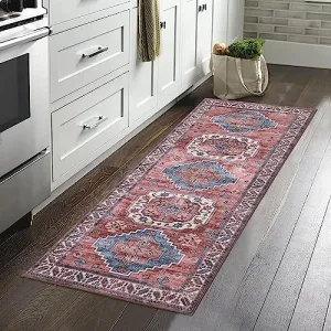 Oriental Runner Rug 2x6 Modern Rug for Bedroom Machine Washable Rug Vintage Floor Mat for Dining Retro Floor Cover Aesthetic Non-Shedding Anti-Slip Kitchen Mat