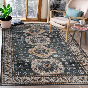 Vintage Washable Area Rug 3'x5' Boho Rug Faux Cashmere Non Slip Rugs for Living Room Bedroom Oriental Indoor Rug Mat Stain Resistant Throw Rug Kitchen Dining Home Office, Brown/Grey