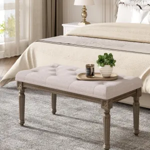 Button-Tufted Entryway Bedroom Dining Bench-Upholstered Bench for Bedroom End of Bed, Wood Vanity Piano Shoe Bench, Ottoman Bench for Living Room Kitchen Hallway,Easy Assemble,Beige