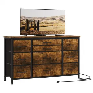 10 Drawers Dresser TV Stand with Power Outlet for 55'' Long TV Stand, Wide Dresser Console Table for Storage Entertainment Center in Closet, Living Room, Entryway, Wood Top - Rustic Brown