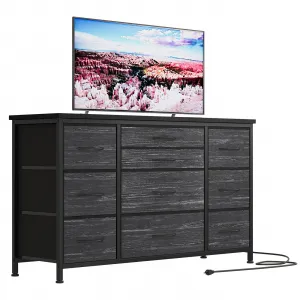 Wide Dresser with 10 Large Drawers, 55'' TV Stand, Power Outlet, Sturdy Metal Frame, Storage for Bedroom, Living Room