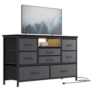 8-Drawer Fabric Dresser + 55'' TV Stand + AC Outlets + USB Ports + MDF & Polyester + Lightweight + Bedroom, Living Room