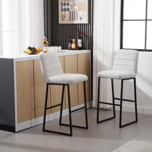 2pcs High Bar Stool Chairs With Solid Wood Legs And PU Leather Upholstery For Kitchen Island Bar Livingroom Beige Linen One Size