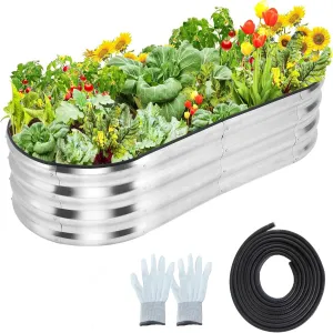 Raised Garden Bed 4.5×2×1ft Silver Galvanized Metal Planter Box + Anti-Rust + Open Bottom + Rubber Edge + Outdoor Use