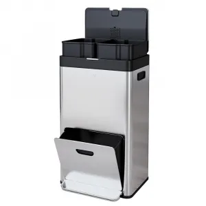 Vertical Trash Can - 2 Tiers 14 Gal Stainless Steel Tall Trash Can with Recycle Combo for Office Indoor