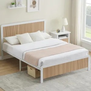 Queen Size Bed Frame with Wave Wood Headboard, Safe Rounded Corners, Metal Slats Support, Under Bed Storage, Noise-Free, Easy Assembly