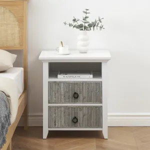 Nightstand Set of 2, Nightstand with 2 Drawers, Open Shelf and Ripple Pattern, Nightstand for Bedroom Living Room Small Space, Fluted Night Stand Easy Assembly, Grey