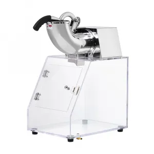 Commercial Ice Crusher Shaver Snow Cone Maker, Stainless Steel Electric Snow Cone Machine with Dual Blades, Acrylic Box, Safety On/Off Switch, Shaved Ice Machine for Home, Restaurants, Bars