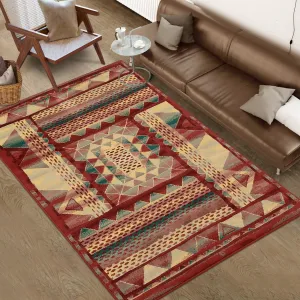 8x10 Area Rugs for Living Room Bohemian Bedroom Decor Soft Area Rug Low Pile Modern Rug Abstract Large Area Rug Non Slip Floor Mats Indoor Nursery Throw Rugs for Dining Room Rug, Red/Yellow