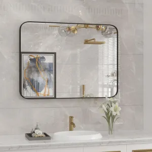 Bathroom Mirror, 30x48 Inch Stylish Wall-Mounted Rectangular Bathroom Vanity Mirror with Black Metal Frame - Explosion-Proof, Moisture-Resistant (Horizontal/Vertical)