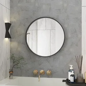 Bathroom Mirror 24" Round Wall-Mounted Vanity Mirror Black Metal Frame Explosion-Proof Moisture-Resistant Eco-Friendly Resin HD Clarity
