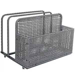Poolside Float Storage, Outdoor Storage, Patio Poolside Float Storage Basket, Storage Box, PE Rattan Outdoor Pool Caddy with Rolling Wheels for Floaties, Patio, Pool, Skeleton Gray