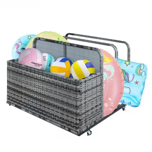 Poolside Float Storage, Outdoor Storage, Patio Poolside Float Storage Basket, Storage Box, PE Rattan Outdoor Pool Caddy with Rolling Wheels for Floaties, Patio, Pool, Gradient Gray