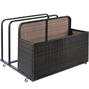 Poolside Float Storage, Outdoor Storage, Patio Poolside Float Storage Basket, Storage Box, PE Rattan Outdoor Pool Caddy with Rolling Wheels for Floaties, Patio, Pool, Movable