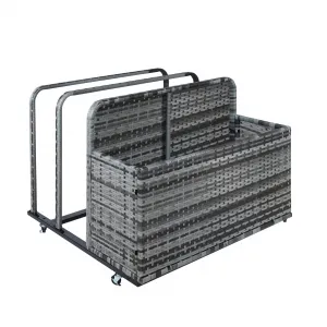 2-Tier Rolling Pool Storage Basket – PE Rattan Outdoor Organizer with Locking Wheels, Sturdy Steel Frame & Water-Resistant Design, Grey