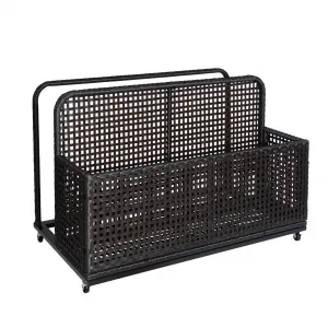 43"×23"×28" Poolside Float Storage Basket with Wheels, PE Rattan, Weather-Resistant, 1 Compartment, 1 Basket, for Patios, Black Brown