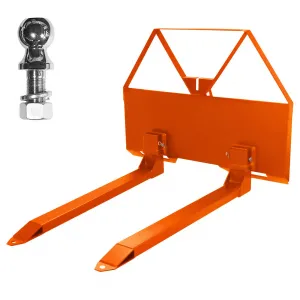 46" Pin-On Pallet Forks Attachment With Quick Attach Mount, Universal Skid Steer Forks With Hitch Ball Hole for Tractors and Loaders, Orange