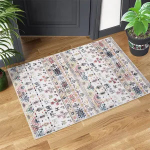 Bohemian Washable Rug 2x3 Door Mat Indoor Entrance Abstract Small Entryway Carpet Kitchen Rugs Non Slip Rubber Backing Geometric Low Pile Ultra Soft Area Rugs for Bedroom Nursery, 2'x3' Multi