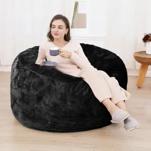 Bean Bag Chair Cover in Black (Cover Only, No Filler) - Fits Large Bean Bag Chairs, Faux Fur Sofa, and Living Room Sofa Bed - 4ft Size in PV Fur Material