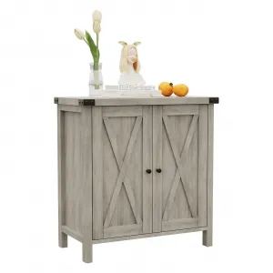 Farmhouse Buffet Cabinet with Doors and Shelves, MDF Wood, Adjustable Shelf, Metal Handles, for Living Room, Dining Room, Hallway, Grey