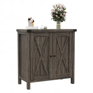 Storage Buffet Cabinet, Farmhouse Kitchen Sideboard with Adjustable Shelves, MDF Wood Console Cabinet for Entryway, Rustic Oak