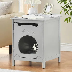Cat Litter Box Enclosure with Soft Mat, Side Table Pet House with Door, Vent, Cat Litter Box Furniture, Litter Box Furniture, Cute Indoor Furniture Pet Crate (Grey)