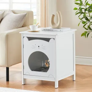 Cat Litter Box Enclosure with Soft Mat, Side Table Pet House with Door, Vent, Cat Litter Box Furniture, Litter Box Furniture, Cute Indoor Furniture Pet Crate (White)