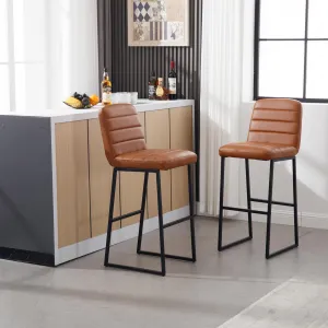 2pcs High Bar Stool Chairs With Solid Wood Legs And PU Leather Upholstery For Kitchen Island Bar Livingroom Brown One Size