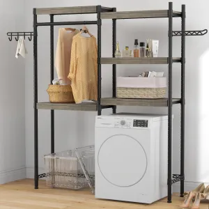 Over Washer and Dryer Shelves, 5-Tier Laundry Room Shelves Heavy Duty Washer Dryer Shelf Freestanding Space Saver and Organization Shelves for Home, Laundry Room,Gray+Black