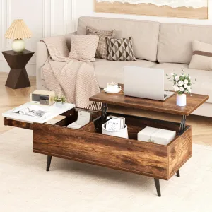 Lifting Coffee Table, Lift Top Coffee Table with Storage Shelf, Hidden Compartment and Hydraulic Lifting Rod for Living Room, Reception Room, Office, Rustic Oak