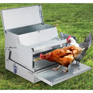 Chicken Treadle Feeder, Poultry Feeder, 30lbs Automatic Chicken Feeder with Sides Buffer System, for 15-20 Chickens