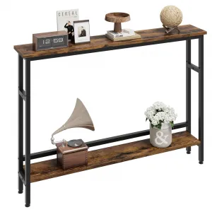 Slim Console Table 5.9" Narrow Sofa Table, 2 Tier Skinny Console Table with Adjustable Shelf, Slim Behind Couch Table for Living Room, Entryway, Hallway, Foyer - Rustic Brown