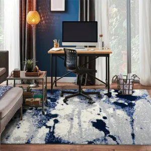 Modern Abstract Blue Area Rug – 9x12 Luxury Non-Slip Carpet for Living Room & Bedroom, Extra Large Stylish Design