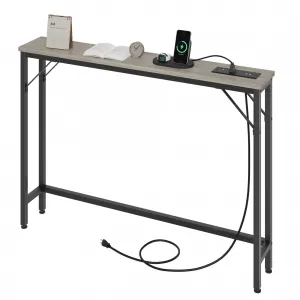 5.9" Narrow Sofa Table with Charging Station, Slim Console Table with Storage, MDF & Metal, Modern for Living Room