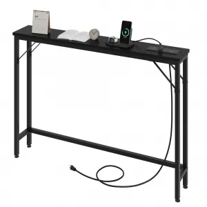 5.9" Narrow Sofa Table with Outlets, Slim Console Table with Storage, MDF Board & Metal, Easy Assembly, for Living Room, Entryway, Hallway - Black