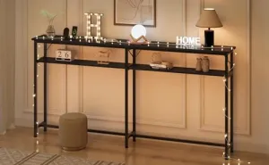 Narrow Long Sofa Table, 2 Tier Grey Console Table with Storage, 70.8" for Living Room, Entryway, Hallway, Foyer-Black