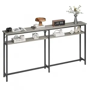 Sofa Table 70.8"L x 7.8"W x 38.9"H, 2-Tier Grey Console Table with Storage, Iron Frame, MDF Panels, Industrial Style, Easy Assembly, Living Room