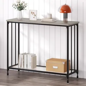 Console Table Narrow Entryway Table with Glass Shelf, Metal Frame, Fluted Glass Design, 33.5” for Living Room, Foyer