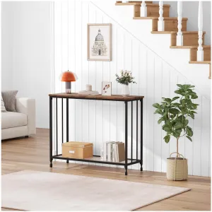 Console Table with Glass Shelf & Metal Frame, 33.5” Narrow Entryway Table, Vintage Wood Grain, Fluted Glass, Adjustable Footpads, Ideal for Living Room, Foyer, Bedroom